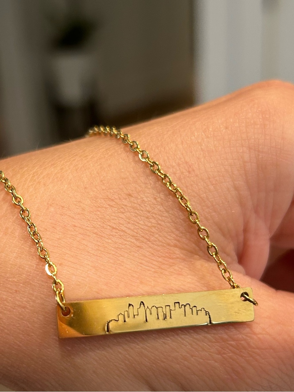 Charlotte NC Skyline Gold Plated Bar Necklace *NEVER WORN*